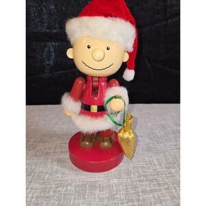 Peanuts Charlie Brown Santa Nutcracker 2016 Holiday Wood Figurine Red 6.5 inch